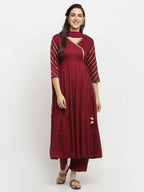Rudra Bazaar Wine Angrakha Style Flared Anarkali Kurta with Pyjamas & Dupatta - Distacart