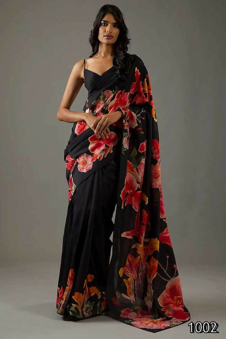 Partywear Designer Black Bright Moss Fancy Saree - Durga