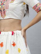 White Cotton Embroidered Work Lehenga Choli with Dupatta - Jivika