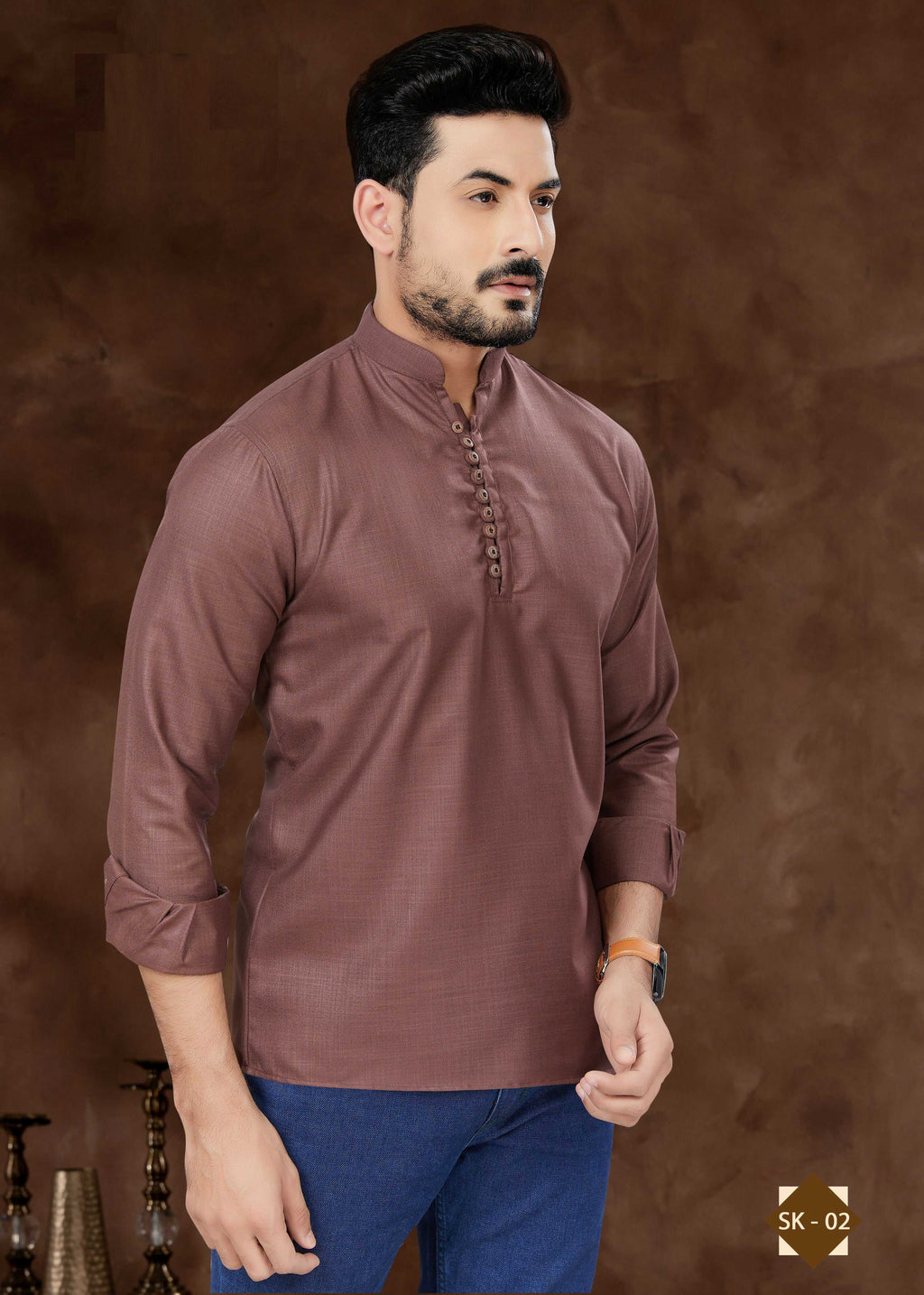 Joban Fashion Men's Pure Cotton Brown Plain Short Kurta