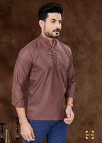 Joban Fashion Men's Pure Cotton Brown Plain Short Kurta