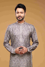 Raivat Ethnic Art Silk Digital Print Pintux Work Kurta Pajama In Grey Colour
