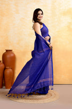 Piyari Fashion Women's Royal Blue Embellished Cotton Blend Zari Check Handloom Saree - Distacart