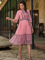 Juniper Women's Pink Georgette Printed Flared Dress - Distacart