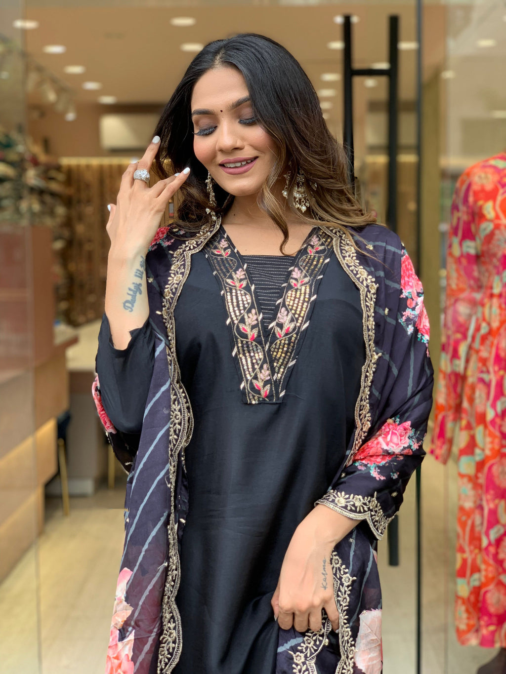 Yash Enterprise Black Rayon Embroidery Party Wear Suit Set - Distacart