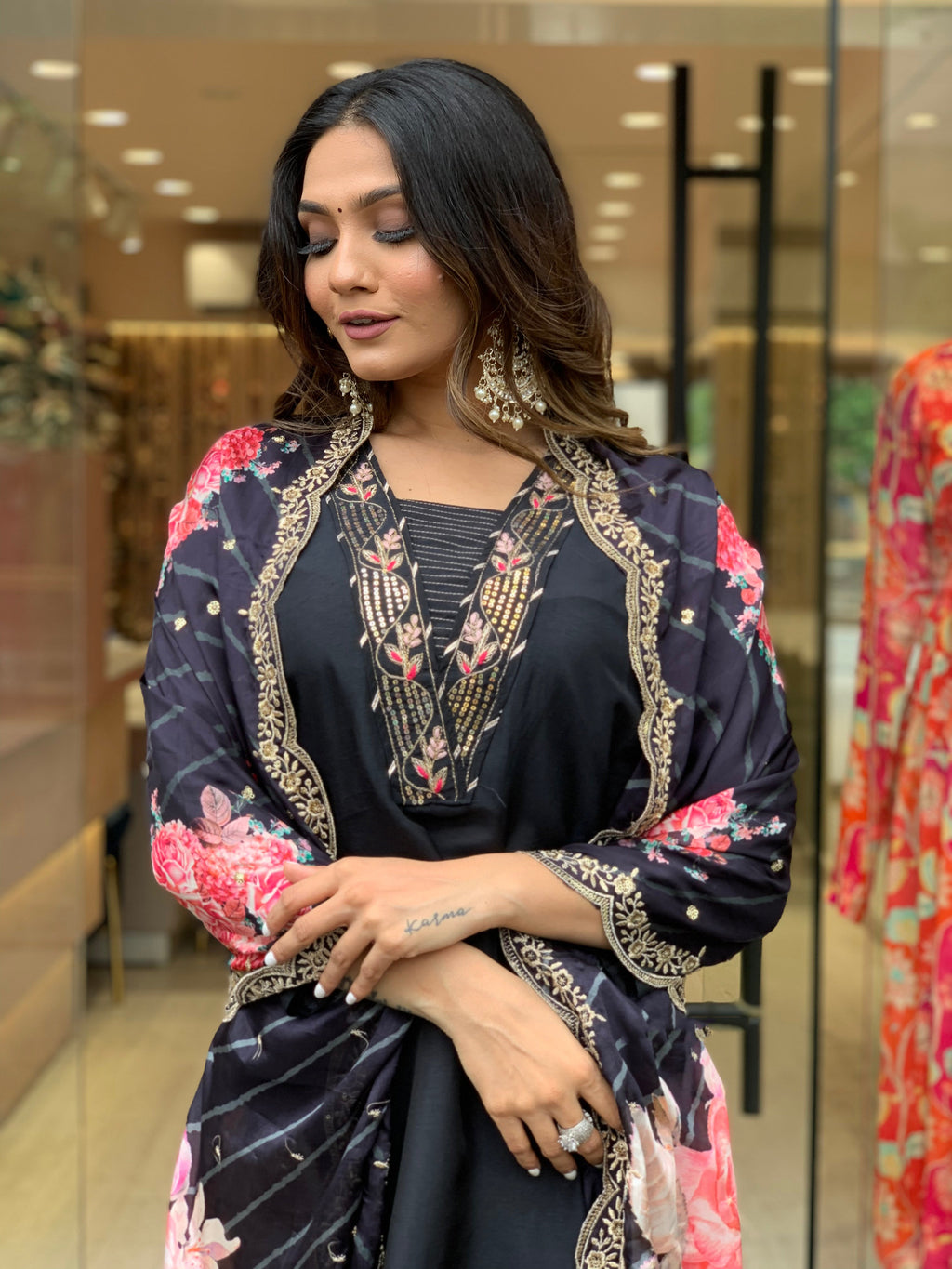 Yash Enterprise Black Rayon Embroidery Party Wear Suit Set - Distacart