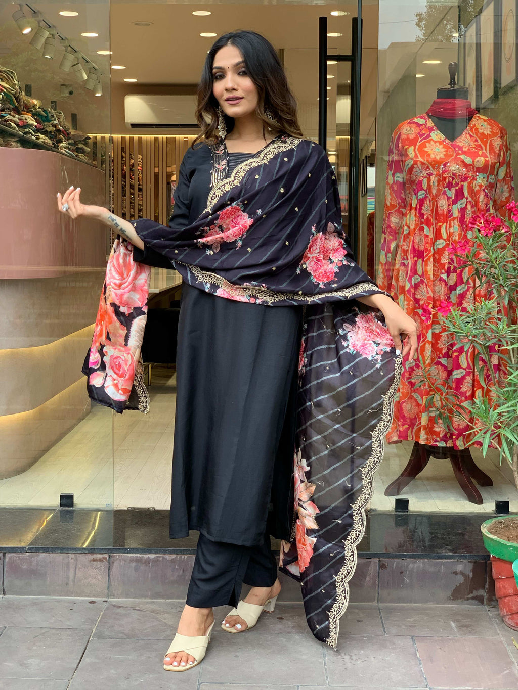 Yash Enterprise Black Rayon Embroidery Party Wear Suit Set - Distacart