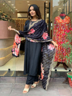 Yash Enterprise Black Rayon Embroidery Party Wear Suit Set - Distacart