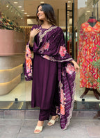 Yash Enterprise Wine Rayon Embroidery Party Wear Suit Set - Distacart