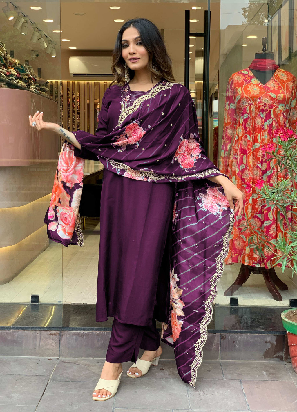 Yash Enterprise Wine Rayon Embroidery Party Wear Suit Set - Distacart