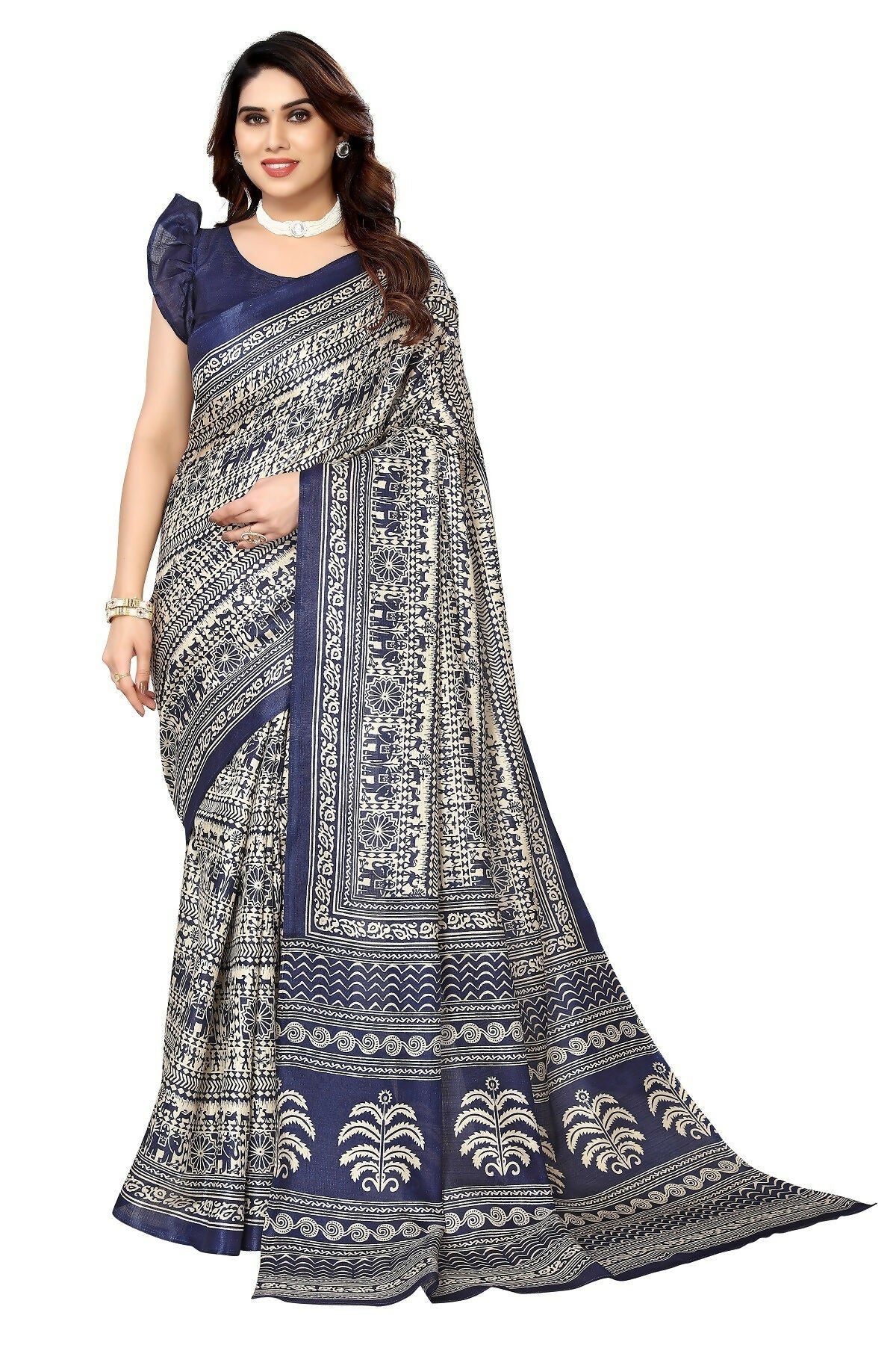 Vamika navy Printed Art Silk Saree