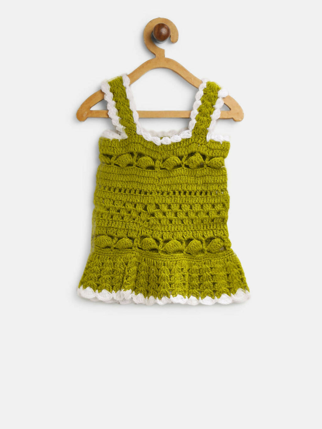 ChutPut Hand knitted Crochet Wool Royal Dress For Baby Girls - Green