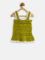 ChutPut Hand knitted Crochet Wool Royal Dress For Baby Girls - Green