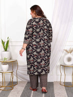Miravan Women's Plus Size Multi Colour Floral Printed Embroidery Yoke Design Kurta with Palazzo And Dupatta Set