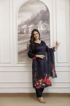 The52 Women's Beautiful Soft Assam Fabric Printed Work A-line Kurta Pant and Dupatta Set - Distacart