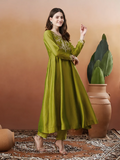 The52 Light Green Women's Beautiful Vichitra Silk Fabric Embroidered Work Flared Anarkali Pant and Dupatta Set - Distacart
