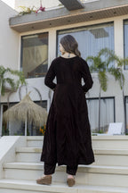 The52 Women's Beautiful Velvet Fabric Embroidery Work Flared Anarkali Pant and Dupatta Set - Distacart