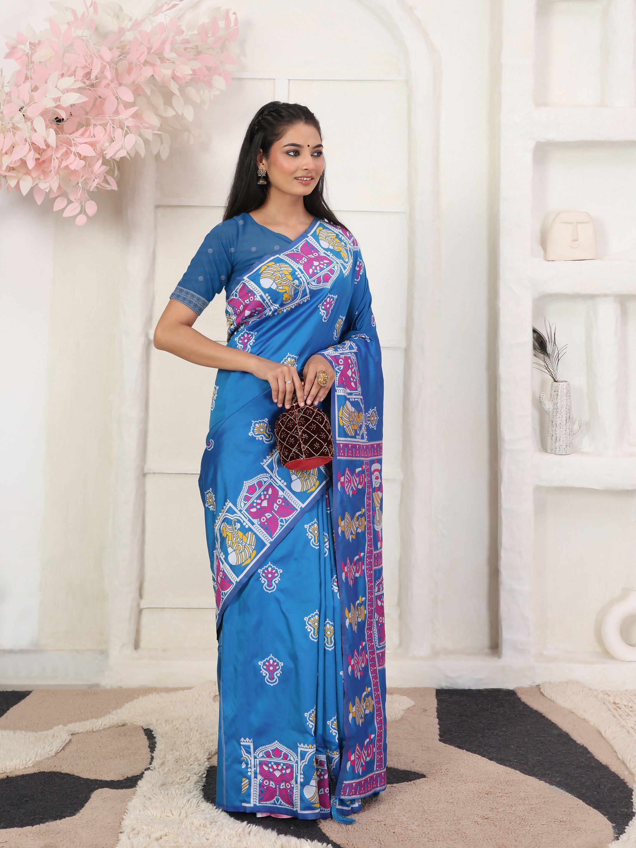 Shree Shyam Fashion Silk Blend Blue Saree - Distacart