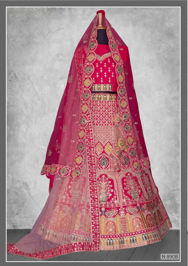 Pink Velvet Cord Embroidery With Beads & Stones Lehenga Choli - Nimaya Tyohar