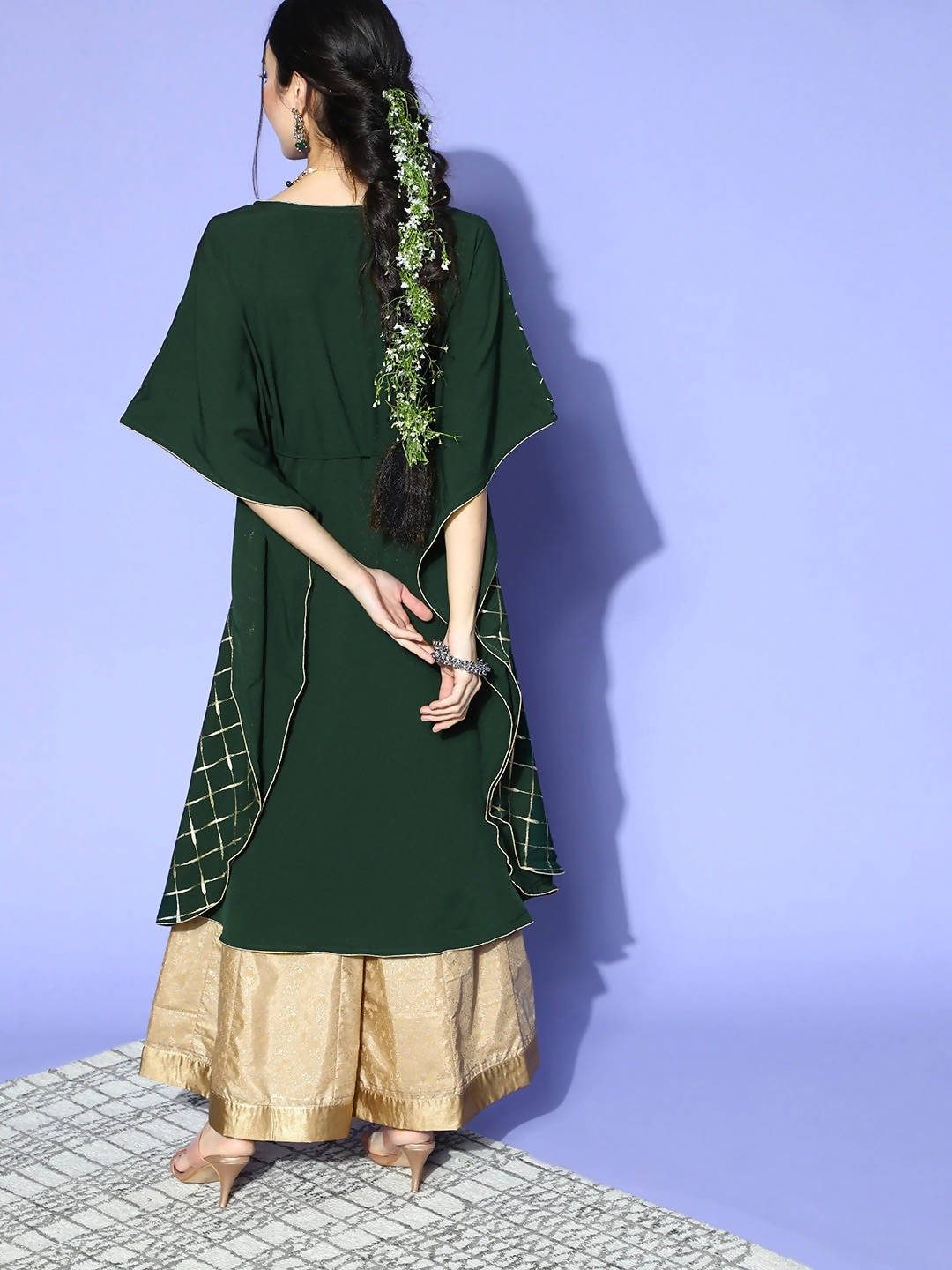 Janasya Green Checked New Age Kaftan Kurta - Distacart