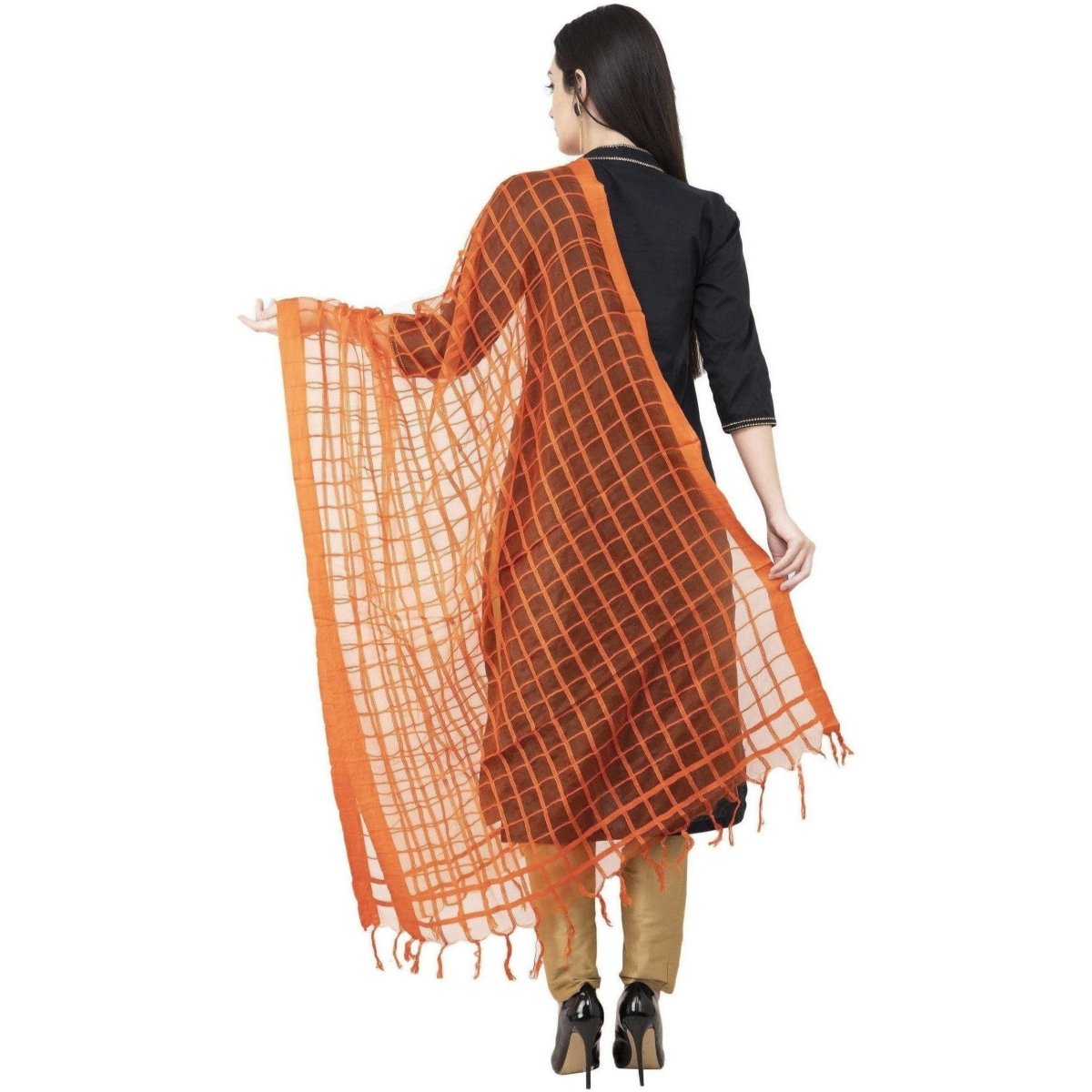 A R SILK Cotton square Regular Dupatta Orange Color Dupatta or Chunni