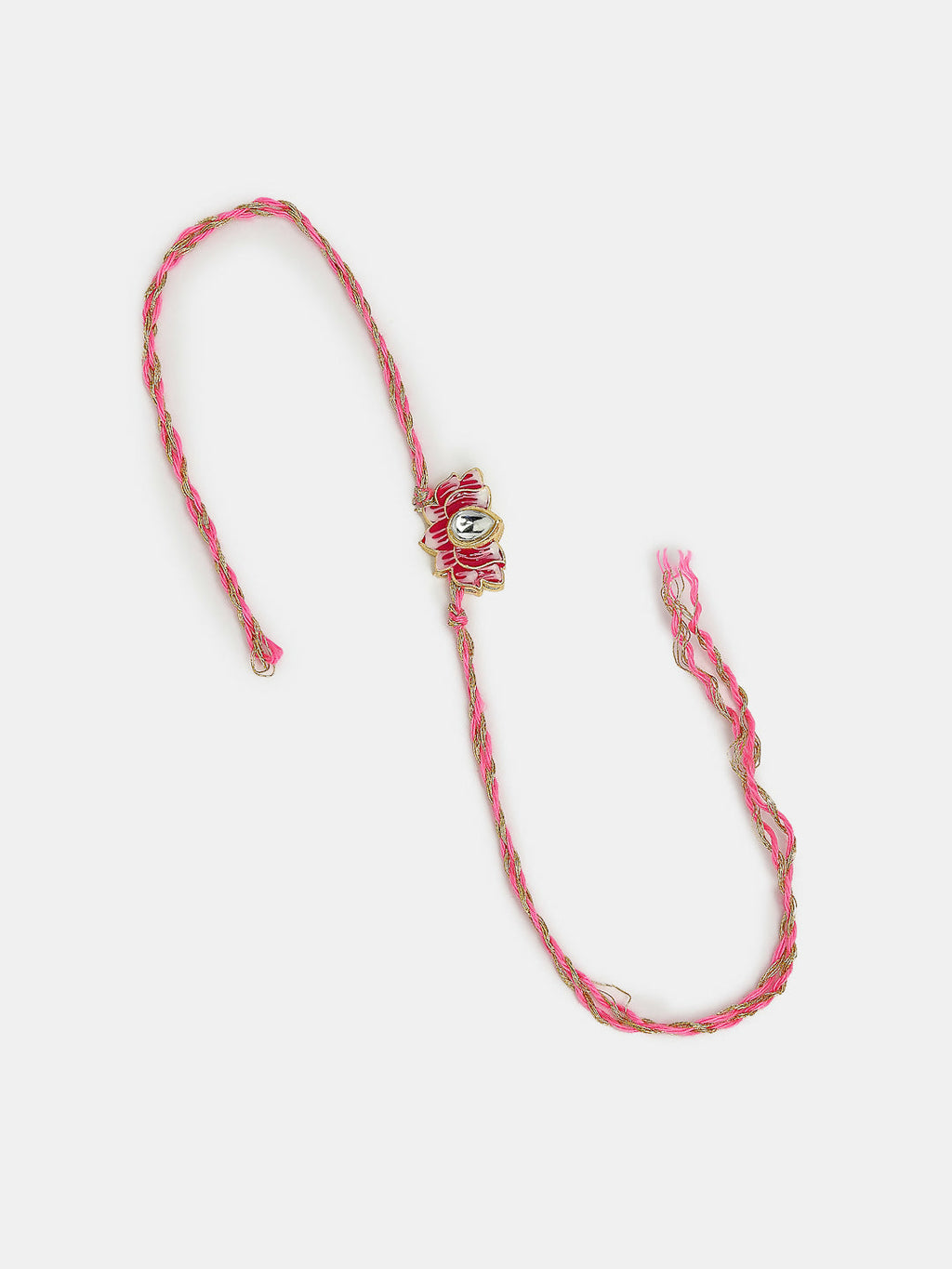 NVR Women & Men Set of 2 Pink Lotus Shape Kundan Stone-Studded & Beaded Bhaiya Bhabhi Rakhi With Roli Chawal & Chocolate - Distacart