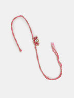 NVR Women & Men Set of 2 Pink Lotus Shape Kundan Stone-Studded & Beaded Bhaiya Bhabhi Rakhi With Roli Chawal & Chocolate - Distacart