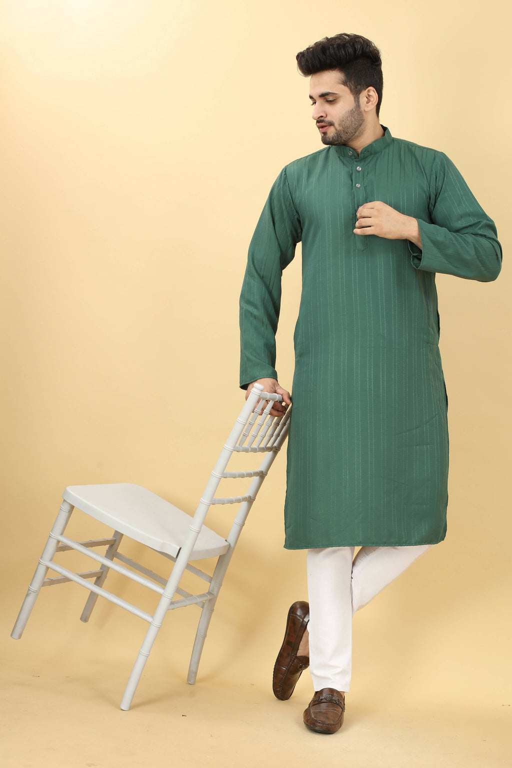 Green Viscose Polyester Solid Men's Kurta - Mahotsav
