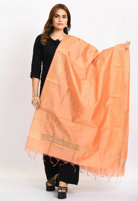 Mominos Fashion Moeza Women's Banarsi Silk Woven Design Peach Dupatta