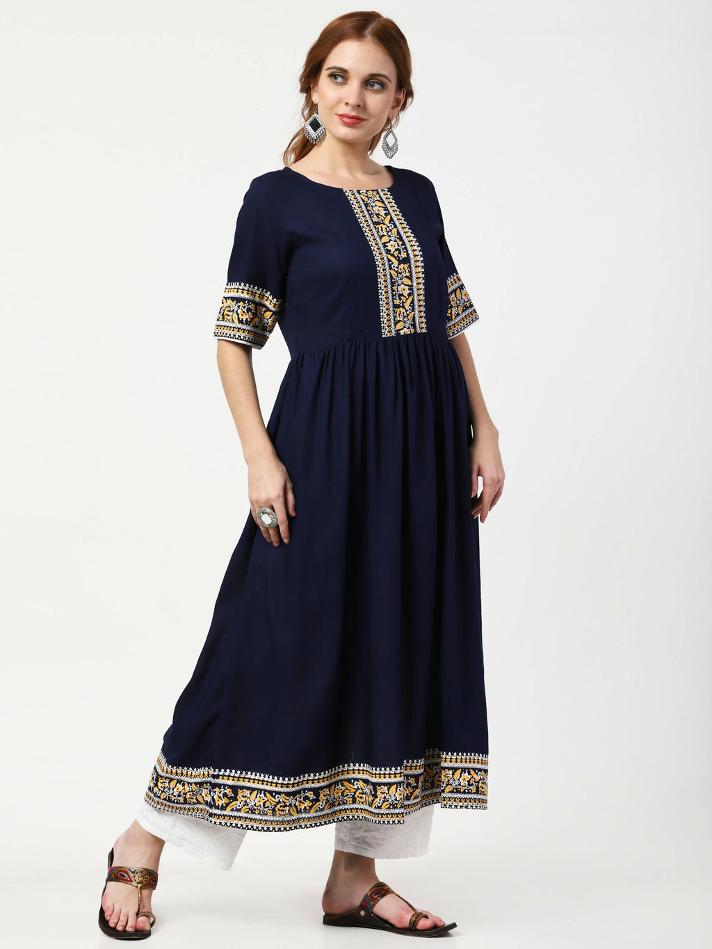 Cheera Embellished Party Wear Anarkali Dress - Navy Blue