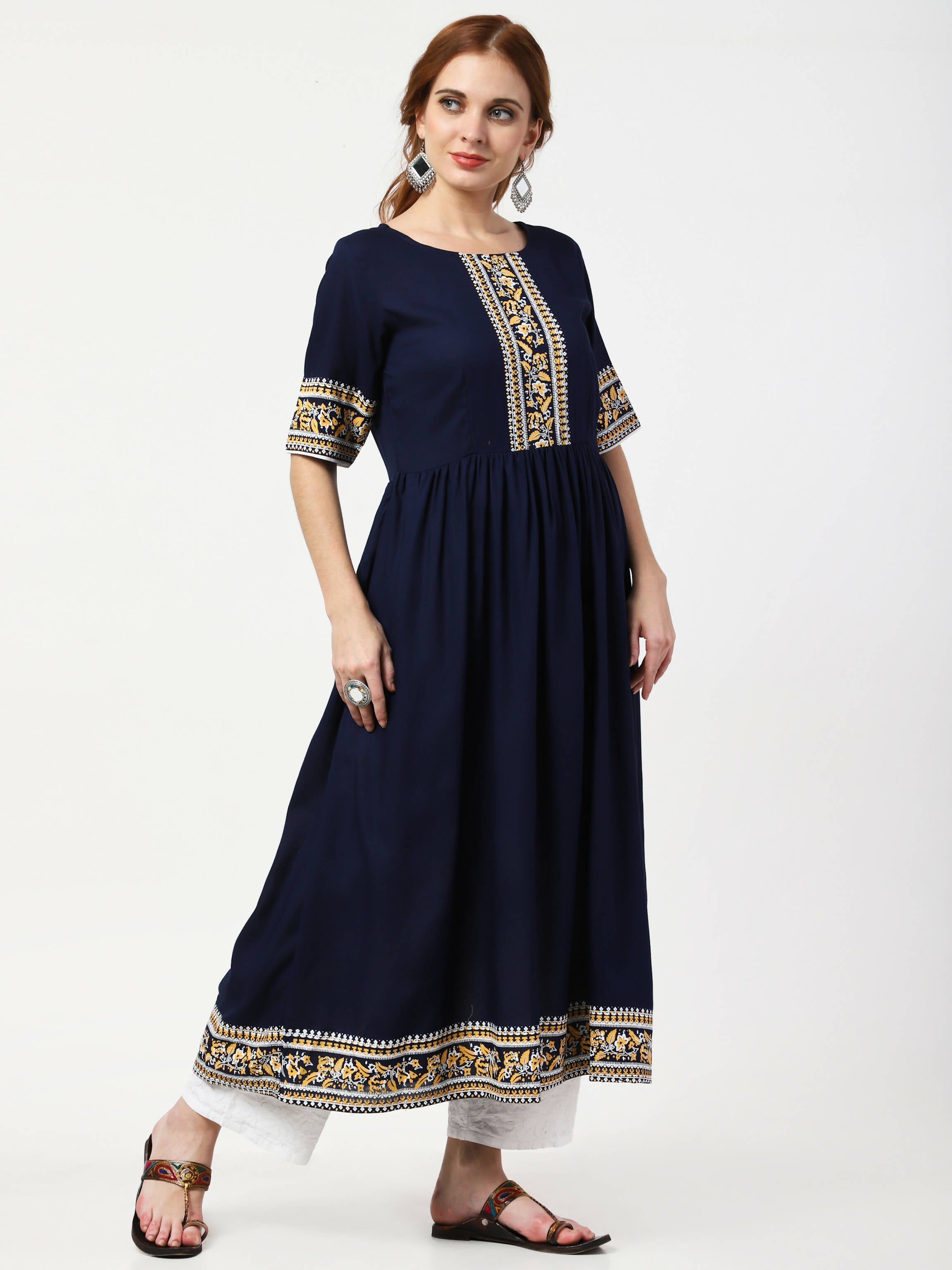 Cheera Embellished Party Wear Anarkali Dress - Navy Blue