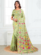 Shree Shyam Fashion Linen Cotton Light Green Saree - Distacart