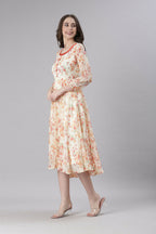 Souchii Cream Floral Printed Fit & Flare Dress