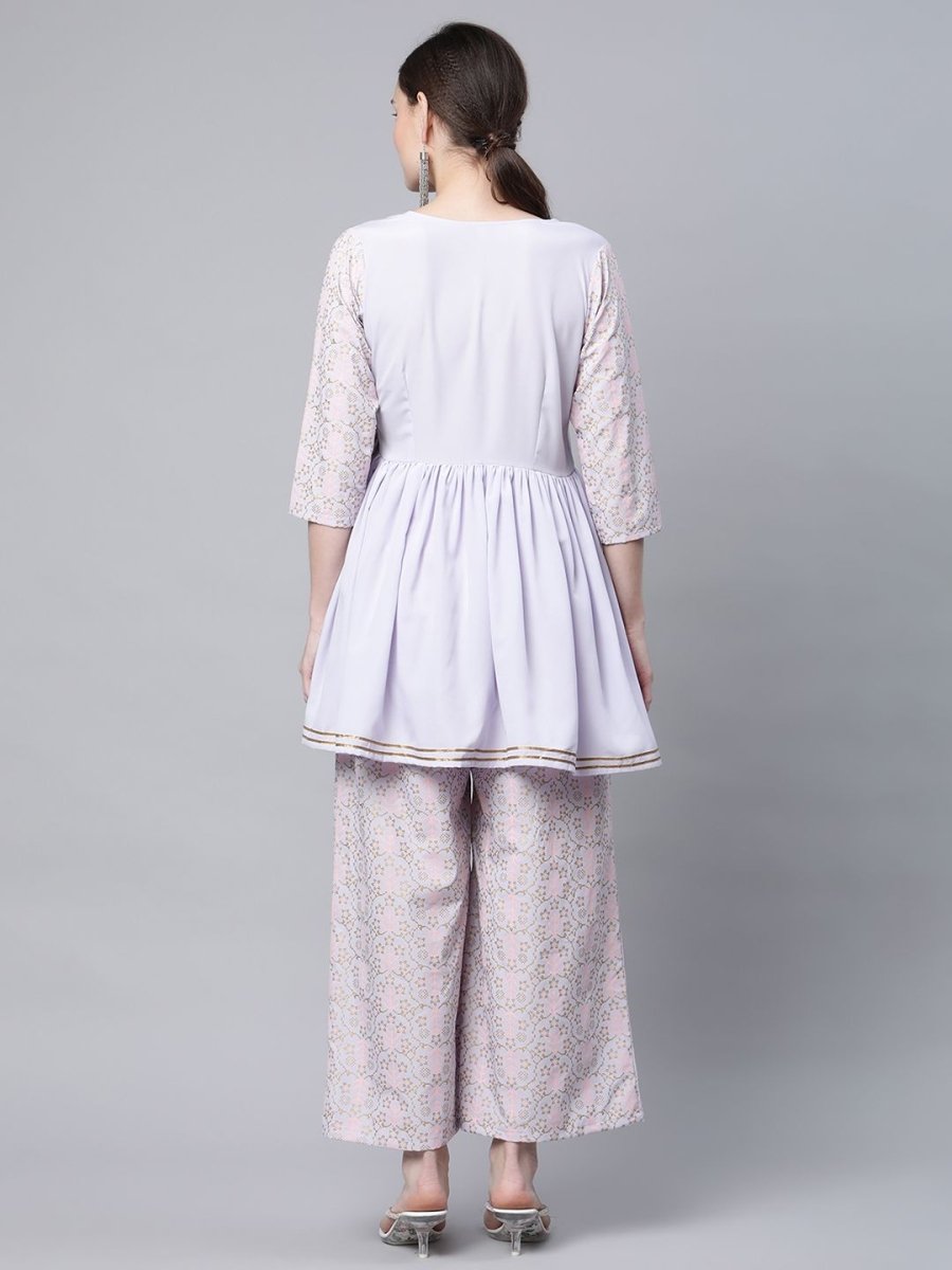 Ahalyaa Women Lavender Crepe Printed Kurta Palazzo Set - Distacart