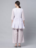 Ahalyaa Women Lavender Crepe Printed Kurta Palazzo Set - Distacart
