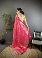 Joban Fashion Rani Pink Floral & Paisley Motifs Soft Satin Silk Banarasi Saree - Distacart