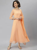 Janasya Peach-Coloured Flared Sleeves Georgette Anarkali Kurta - Distacart