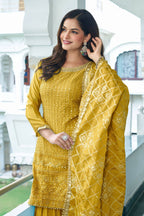 Joban Fashion Yellow Kurta Set Chinon Silk Embroidery Sequence Work - Distacart