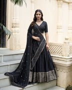Lorenvalley Black Pure Chanderi Plain With Zari Weaving Work Border Lehenga Choli