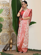Shree Shyam Fashion Linen Cotton Red & White Saree - Distacart
