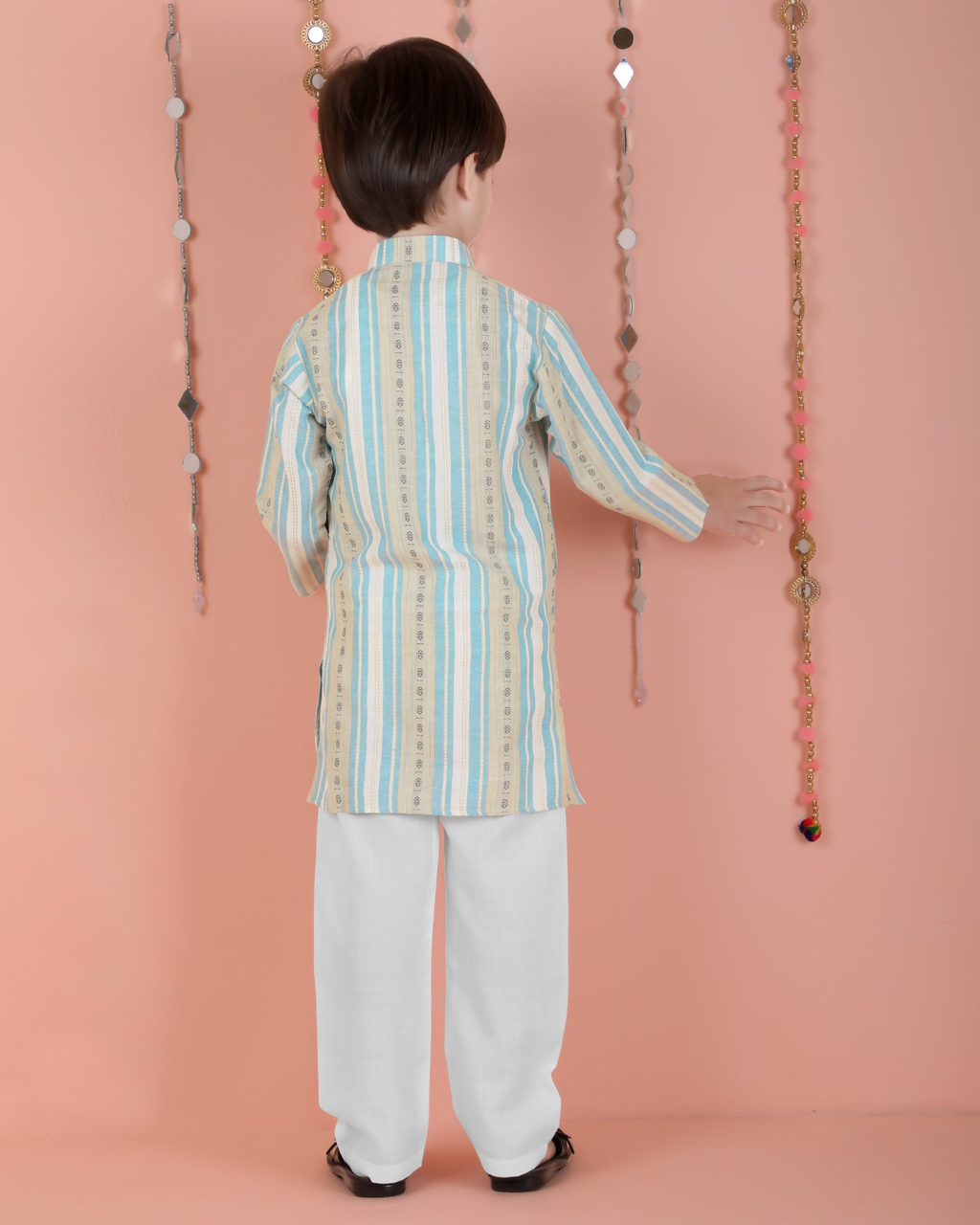 Joban Fashion Kids Island Cotton Full Sleeves Striped Kurta and Pyjama- Blue