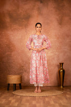 Joban Fashion Pink Floral Hand Block Printed Cotton Kurta Pant Set - Distacart