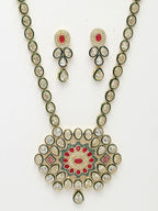 NVR Women's Red & Gold Kundan Studded Handcrafted Jewellery Set