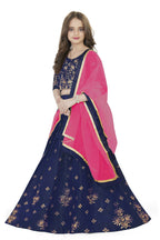 Dwiden Navy Blue Rohini Tafetta Sattin Semi-Stitched Girl's Lehenga Choli
