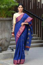 Beatitude Blue Cotton Banarasi Saree