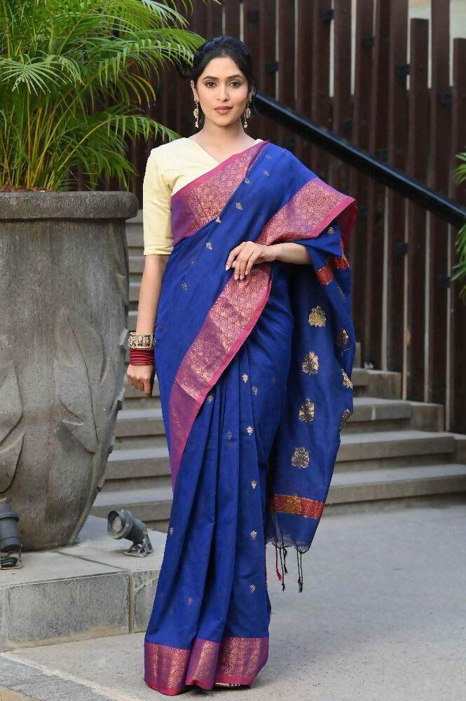 Beatitude Blue Cotton Banarasi Saree