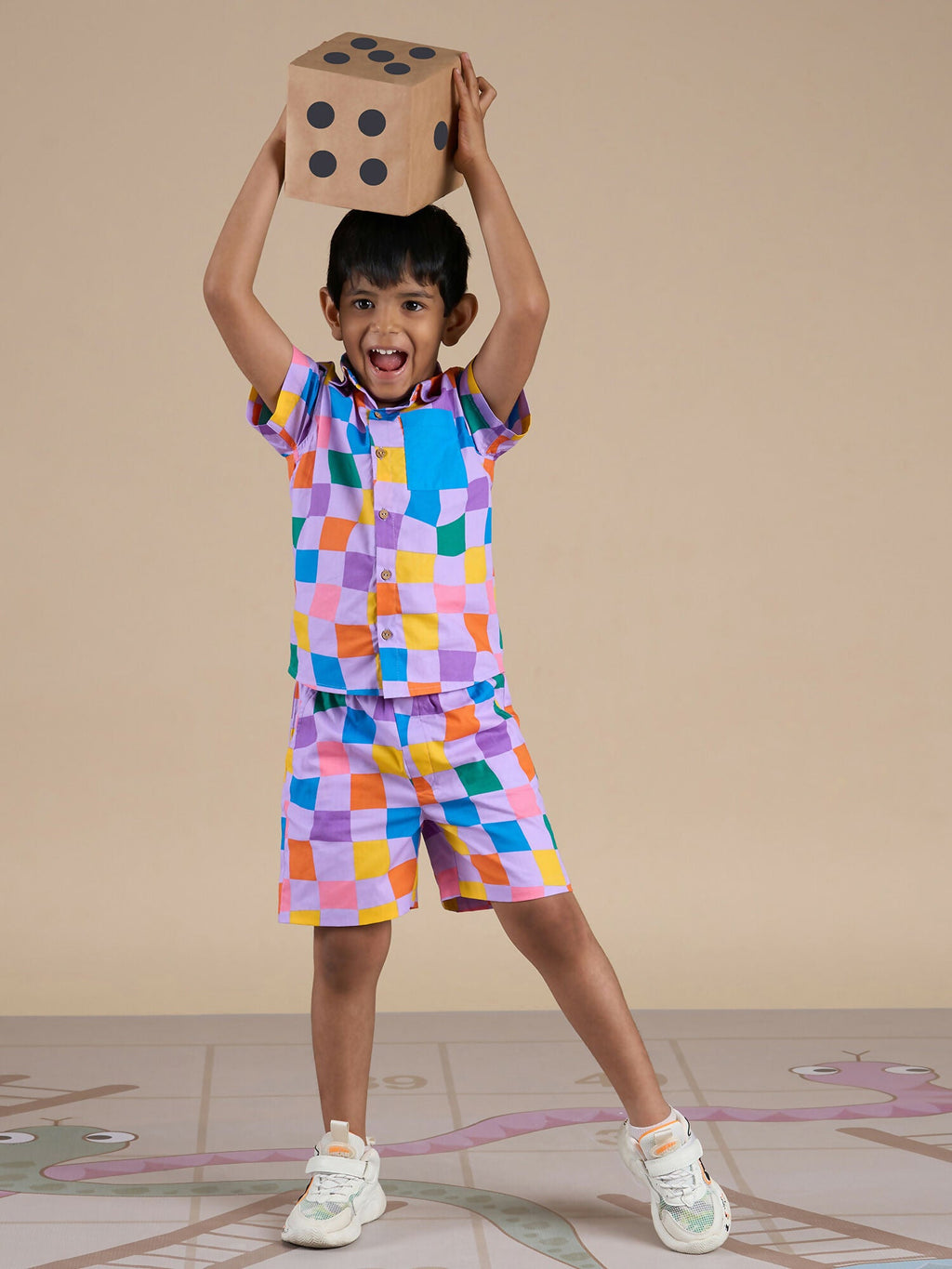 Snakes and Ladders Boys Multi Color Rotary Print Shirt and Boxer Set from Siblings Collection