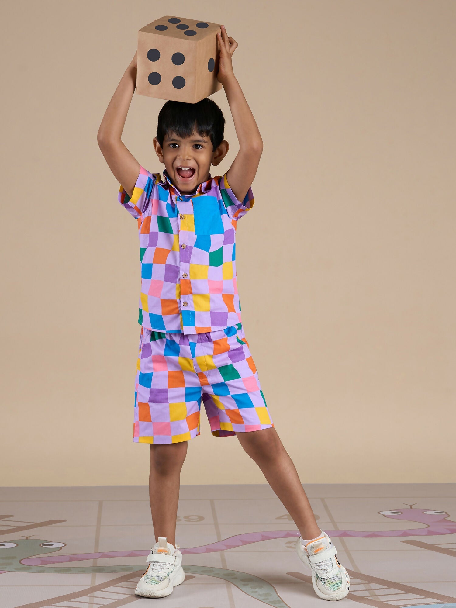 Snakes and Ladders Boys Multi Color Rotary Print Shirt and Boxer Set from Siblings Collection
