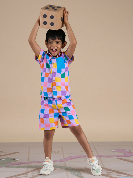 Snakes and Ladders Boys Multi Color Rotary Print Shirt and Boxer Set from Siblings Collection