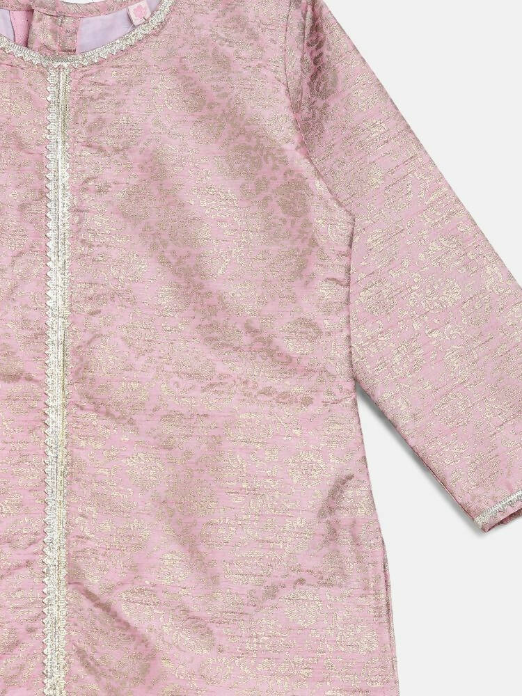 Ahalyaa Pink Poly Silk Straight Kids Kurta Palazzo Set For Girls